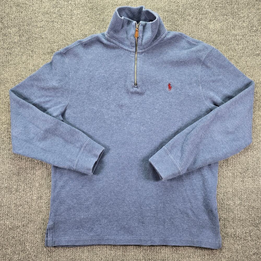 Polo Ralph Lauren 1/4 Zip Pullover Sweater Mens Medium Faded Blue Pony Cotton